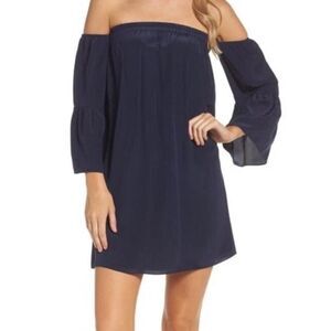 Lilly Pulitzer Sanilla Silk Navy Blue Off the shoulder Dress Size XS